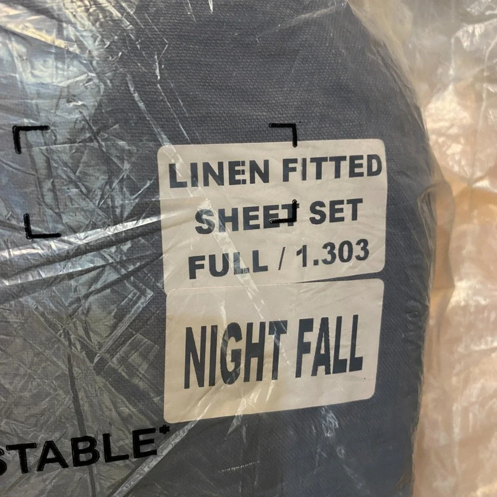 Quince European Linen Fitted Sheet Set Full Size Night Fall Blue NO FLAT SHEET